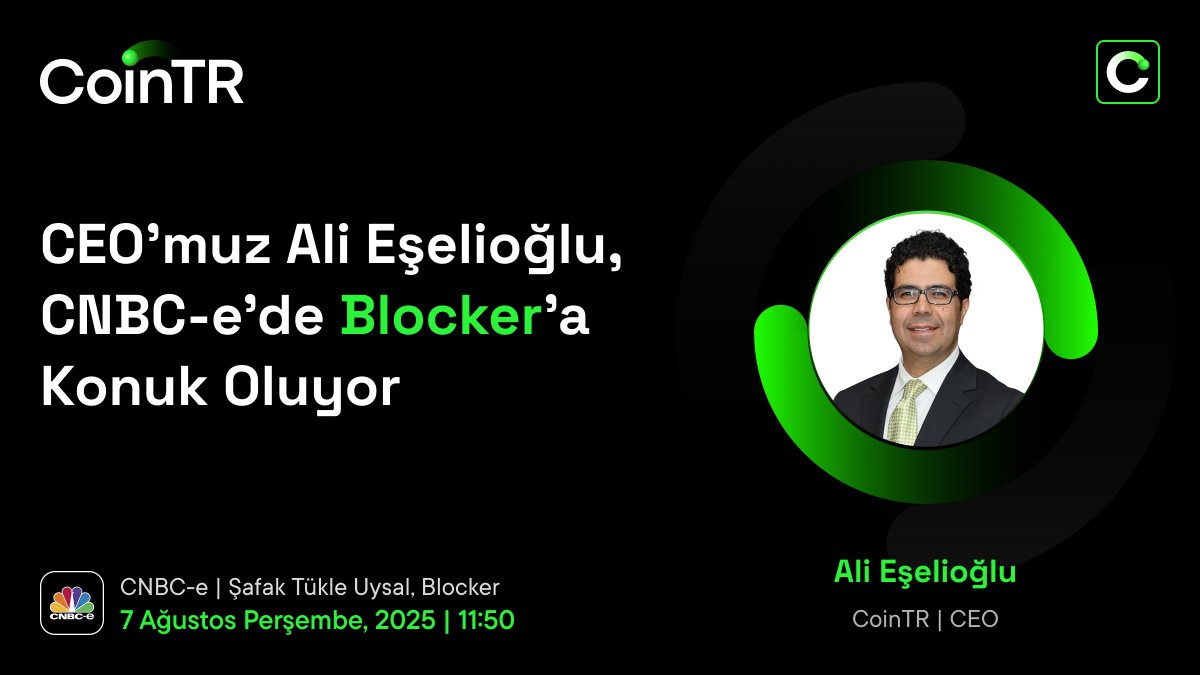 CoinTR Türkiye 🇹🇷 (@cointrturkiye) on Twitter photo CEO’muz <a href="/AliEselioglu/">Ali Eşelioğlu</a>, yarın CNBC-e'de Blocker programında <a href="/safaktukle/">Şafak Tükle Uysal</a> ile kripto piyasalarını değerlendirecek. 💬 📊
⏰ 7 Ağustos Perşembe - 11:50
Piyasaların rotası, fırsatlar ve analizlerin konuşulacağı bu yayını kaçırmayın! 🟢
#CoinTR #KriptonunGüvenliNoktası #CNBCe CEO’muz <a href="/AliEselioglu/">Ali Eşelioğlu</a>, yarın CNBC-e'de Blocker programında <a href="/safaktukle/">Şafak Tükle Uysal</a> ile kripto piyasalarını değerlendirecek. 💬 📊
⏰ 7 Ağustos Perşembe - 11:50
Piyasaların rotası, fırsatlar ve analizlerin konuşulacağı bu yayını kaçırmayın! 🟢
#CoinTR #KriptonunGüvenliNoktası #CNBCe
