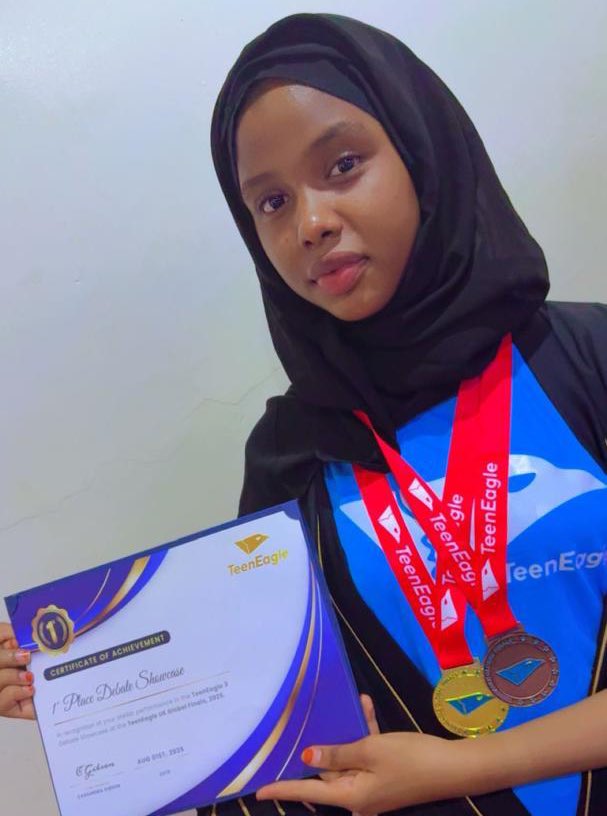 walida9182727's tweet photo. Again, At just 15, Rukayya Muhammad Fema from Yobe too emerged as the overall best in debate at the 2025 TeenEagle Global Finals in London, United Kingdom. https://t.co/pXoT1FdTf8