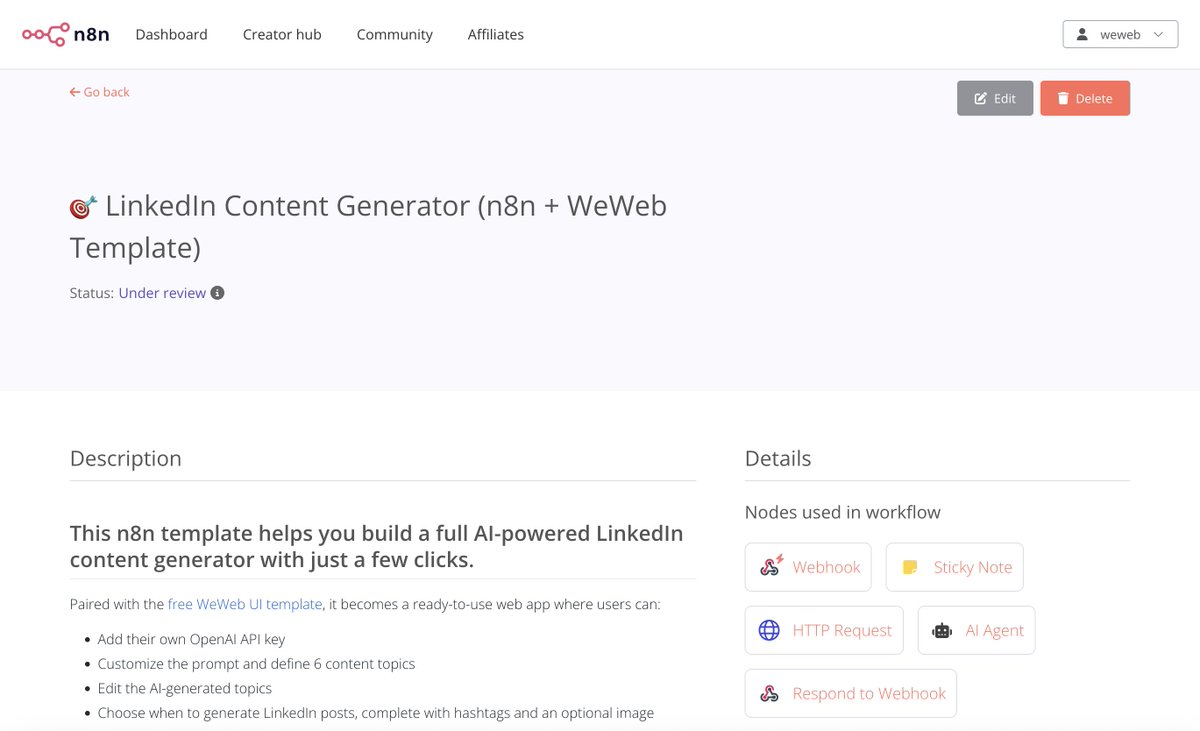 Our <a href="/weweb_io/">weweb.io</a> front-end template is live ✅

Now just waiting on the brains to get the green light... Can’t wait to launch on the <a href="/n8n/">Nathan Apple</a> marketplace! 🤞