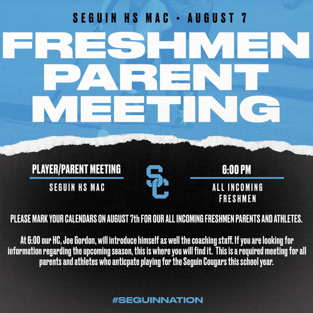 Join us this Thursday evening as we welcome a whole new group of families into Seguin Nation!