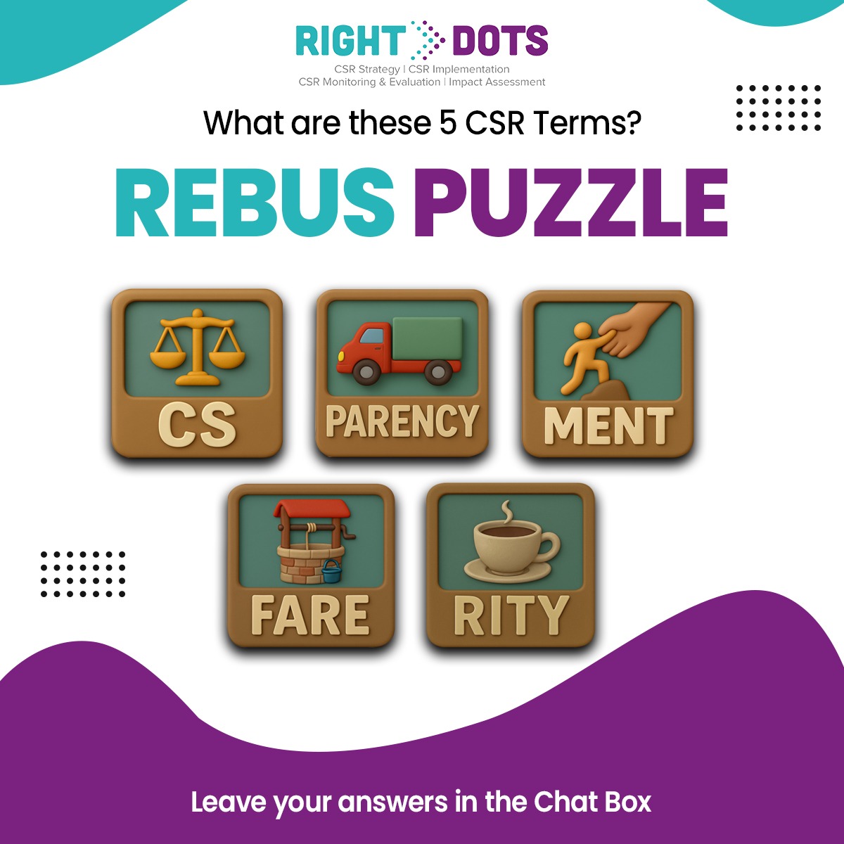 right_dots's tweet image. 🧠 CSR Rebus Puzzle Alert!
Decode 5 clever image clues &amp;amp; win goodies! 🎁✨
Think you&apos;re a CSR whiz?
🕵️‍♂️ Crack the terms
💬 DM us your answers
🏆 Get featured as our CSR Champ!

Ready, set, solve! 💡
#RightDots #CSRChallenge #DecodeAndWin #RebusPuzzle #ThinkDecodeWin