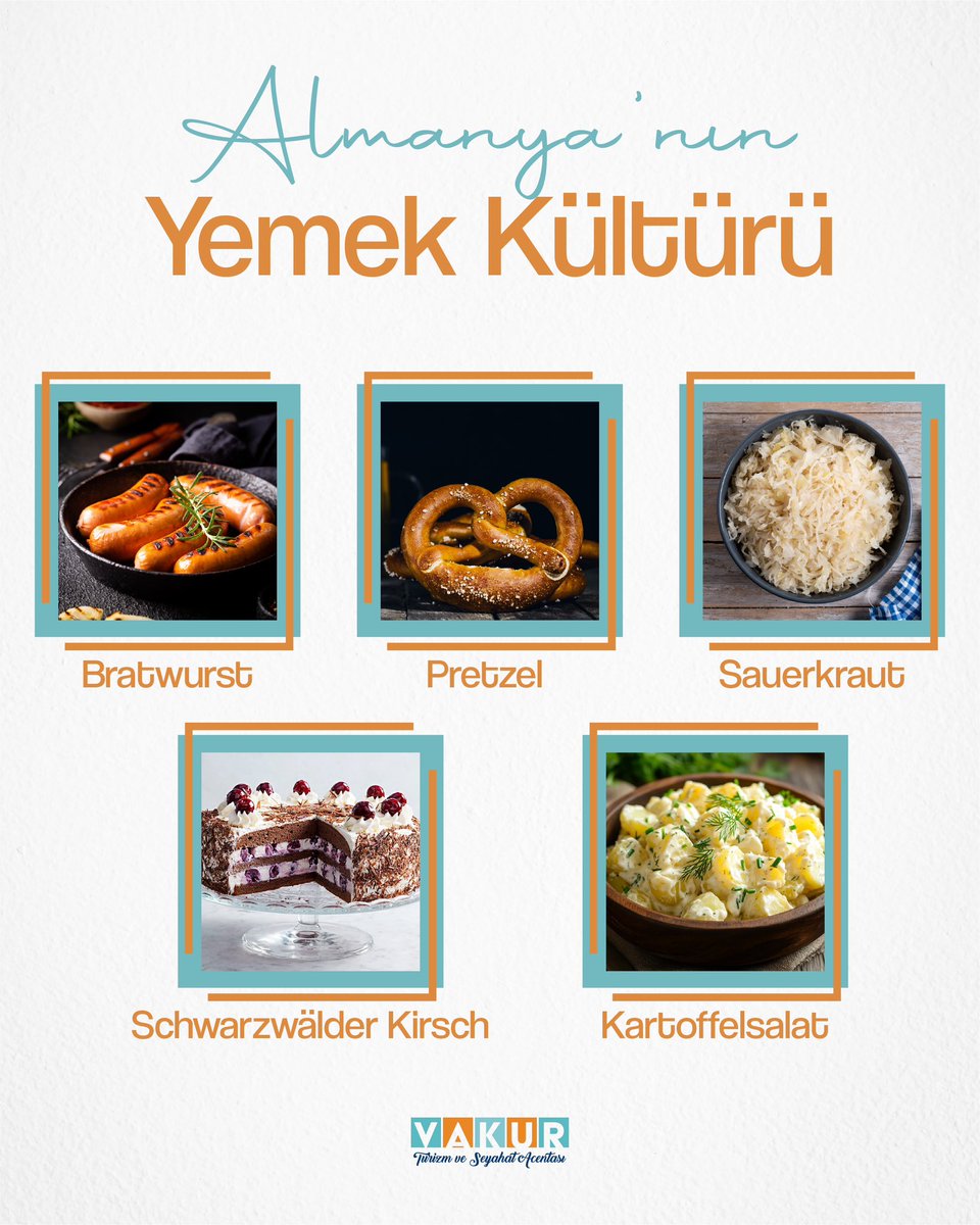 Almanya denince akla enfes lezzetler de geliyor! Bratwurst’tan Pretzel’e, Schwarzwälder Kirsch’e kadar Almanya’nın olmazsa olmaz tatlarını keşfetmek için Vakur Turizm ile yolculuğa çıkın! 🇩🇪✈️ 
Siz de Almanya’nın eşsiz damak tatlarını tatmaya hazır mısınız?

#vakurturizm #müsdav