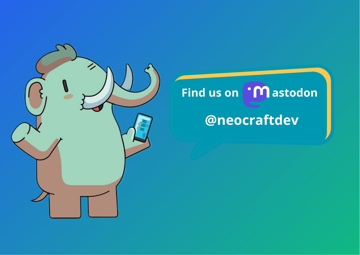 neocraftdev's tweet image. Come find us on #Mastodon! Go to mastodon.social/@neocraftdev into the search bar 💙 Do you have a Mastodon account? Drop it below