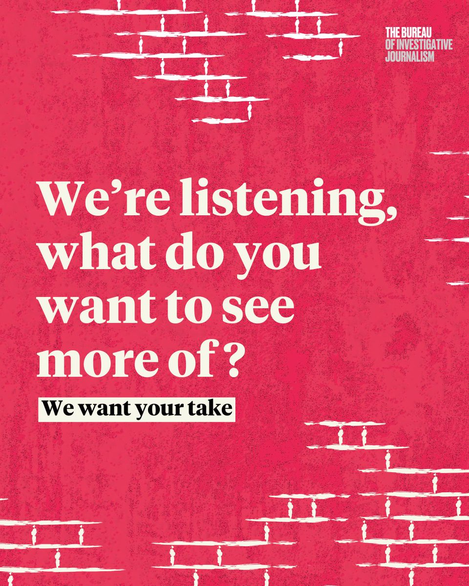 The Bureau of Investigative Journalism (@tbij) on Twitter photo Got thoughts on our work? We want to hear them 
Shape what we cover next, let us know what is or isn't landing with you – bit.ly/4mzszCh Got thoughts on our work? We want to hear them 
Shape what we cover next, let us know what is or isn't landing with you – bit.ly/4mzszCh