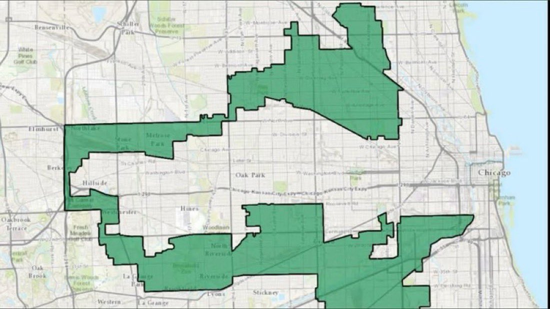 Here is Illinois’ 4th Congressional district. Texas reps, you seriously came here to complain about unfair maps? Illinois literally invented the concept. Go home!