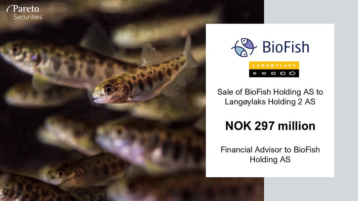 Pareto Securities acted as Financial Advisor to BioFish Holding AS in the NOK 297 million sale to Langøylaks Holding 2 AS: paretosec.com/what-we-do/cre…