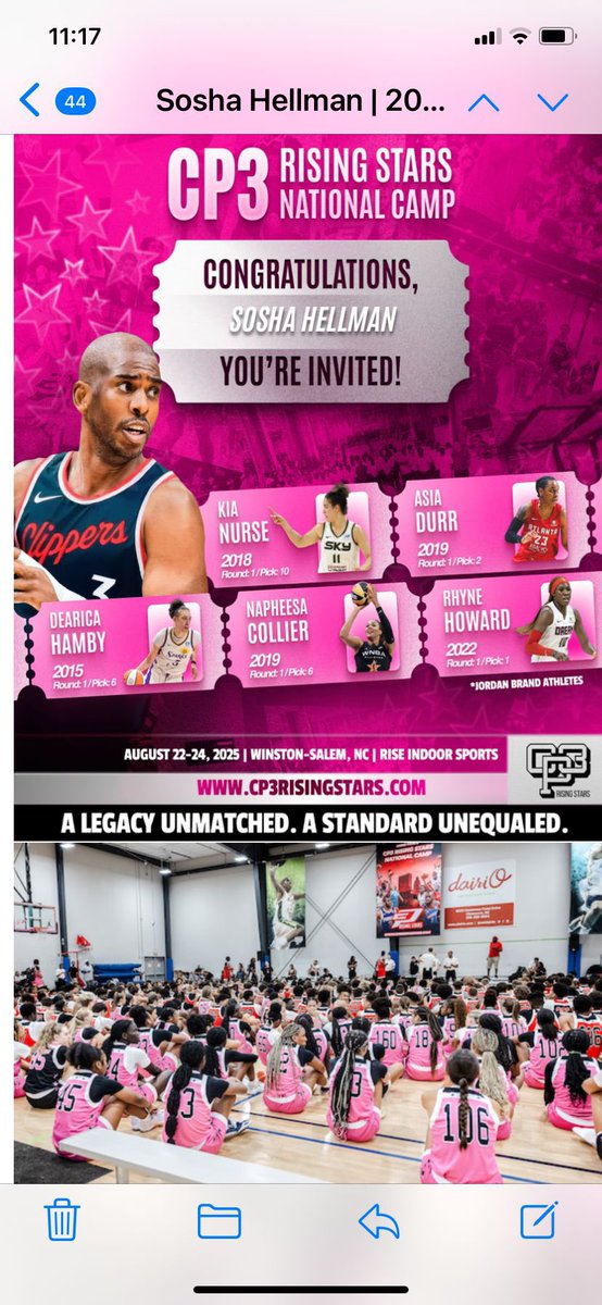 Thank you <a href="/CP3events/">🚀13TH ANNUAL CP3 RISING STARS NATIONAL CAMP🚀</a> can’t wait to come to this event. So excited.