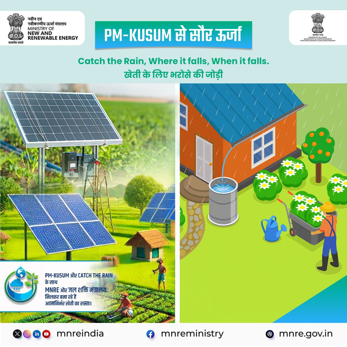 Ministry of New and Renewable Energy (MNRE) (@mnreindia) on Twitter photo рдЦреЗрддреА рдХреЛ рдЪрд╛рд╣рд┐рдП рджреЛ рд╕рд╛рдереА тАУ рдКрд░реНрдЬрд╛ рдФрд░ рдкрд╛рдиреАред
PM-KUSUM рд╕реЗ рд╕реМрд░ рдКрд░реНрдЬрд╛, Catch The Rain рд╕реЗ рдЬрд▓ рд╕рдВрд░рдХреНрд╖рдгред
MNRE рдФрд░ рдЬрд▓ рд╢рдХреНрддрд┐ рдордВрддреНрд░рд╛рд▓рдп рдХреА рд╕рд╛рдЭрд╛ рдкрд╣рд▓ рд╕реЗ рдХрд┐рд╕рд╛рди рдмрдиреЗрдВ рдЖрддреНрдордирд┐рд░реНрднрд░, рдЦреЗрдд рдмрдиреЗрдВ рд╕рд░рд╕рдмреНрдЬрд╝ред
#PMKUSUM #CatchTheRain #JalShaktiAbhiyan #MNRE #HarKhetKoPani #AatmanirbharKisan #SolarPower #WaterPower рдЦреЗрддреА рдХреЛ рдЪрд╛рд╣рд┐рдП рджреЛ рд╕рд╛рдереА тАУ рдКрд░реНрдЬрд╛ рдФрд░ рдкрд╛рдиреАред
PM-KUSUM рд╕реЗ рд╕реМрд░ рдКрд░реНрдЬрд╛, Catch The Rain рд╕реЗ рдЬрд▓ рд╕рдВрд░рдХреНрд╖рдгред
MNRE рдФрд░ рдЬрд▓ рд╢рдХреНрддрд┐ рдордВрддреНрд░рд╛рд▓рдп рдХреА рд╕рд╛рдЭрд╛ рдкрд╣рд▓ рд╕реЗ рдХрд┐рд╕рд╛рди рдмрдиреЗрдВ рдЖрддреНрдордирд┐рд░реНрднрд░, рдЦреЗрдд рдмрдиреЗрдВ рд╕рд░рд╕рдмреНрдЬрд╝ред
#PMKUSUM #CatchTheRain #JalShaktiAbhiyan #MNRE #HarKhetKoPani #AatmanirbharKisan #SolarPower #WaterPower