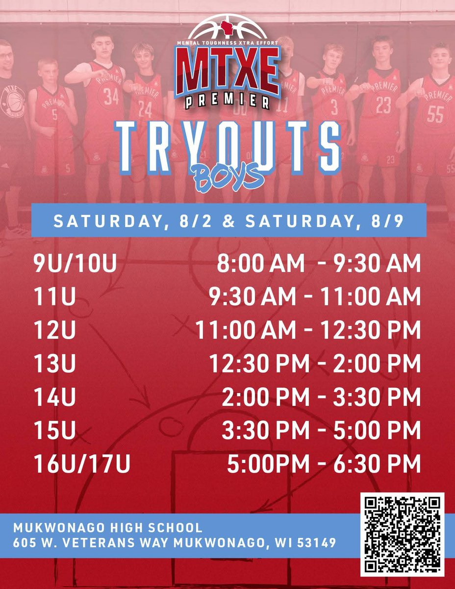 2026 MTXE Premier Boys AAU TRYOUTS THIS WEEKEND! 

📍 Mukwonago HS

Boys: Aug 9th

Register 👇 

🔗 mtxepremier.playbookapi.com/programs/regis…

Full details 👇
🔗 MTXEPremier.com