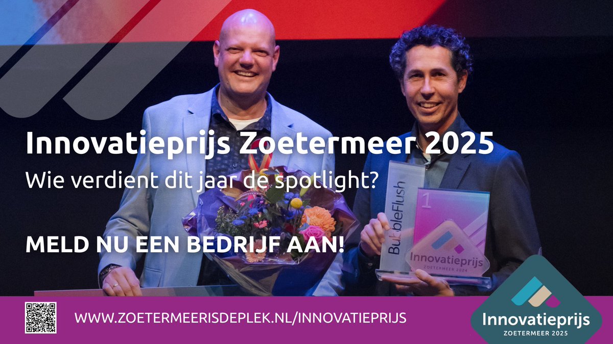 Wie verdient de Innovatieprijs Zoetermeer 2025?  Ken jij of heb jij een innovatief bedrijf in Zoetermeer dat het verschil maakt? Een organisatie met lef, slimme ideeën en/of toekomstvisie? #Zoetermeer zet met deze prijs vernieuwers in het zonnetje:
👉zoetermeerisdeplek.nl/innovatieprijs