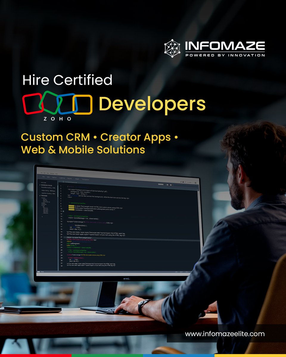 infomazeelite's tweet image. Need to customize your #ZohoCRM or automate your business workflows?
Hire certified #Zohodevelopers for powerful, scalable solutions across Zoho Creator, CRM, Analytics & more.
Book a free consult: bit.ly/45lJXDk
#CRM #BusinessAutomation