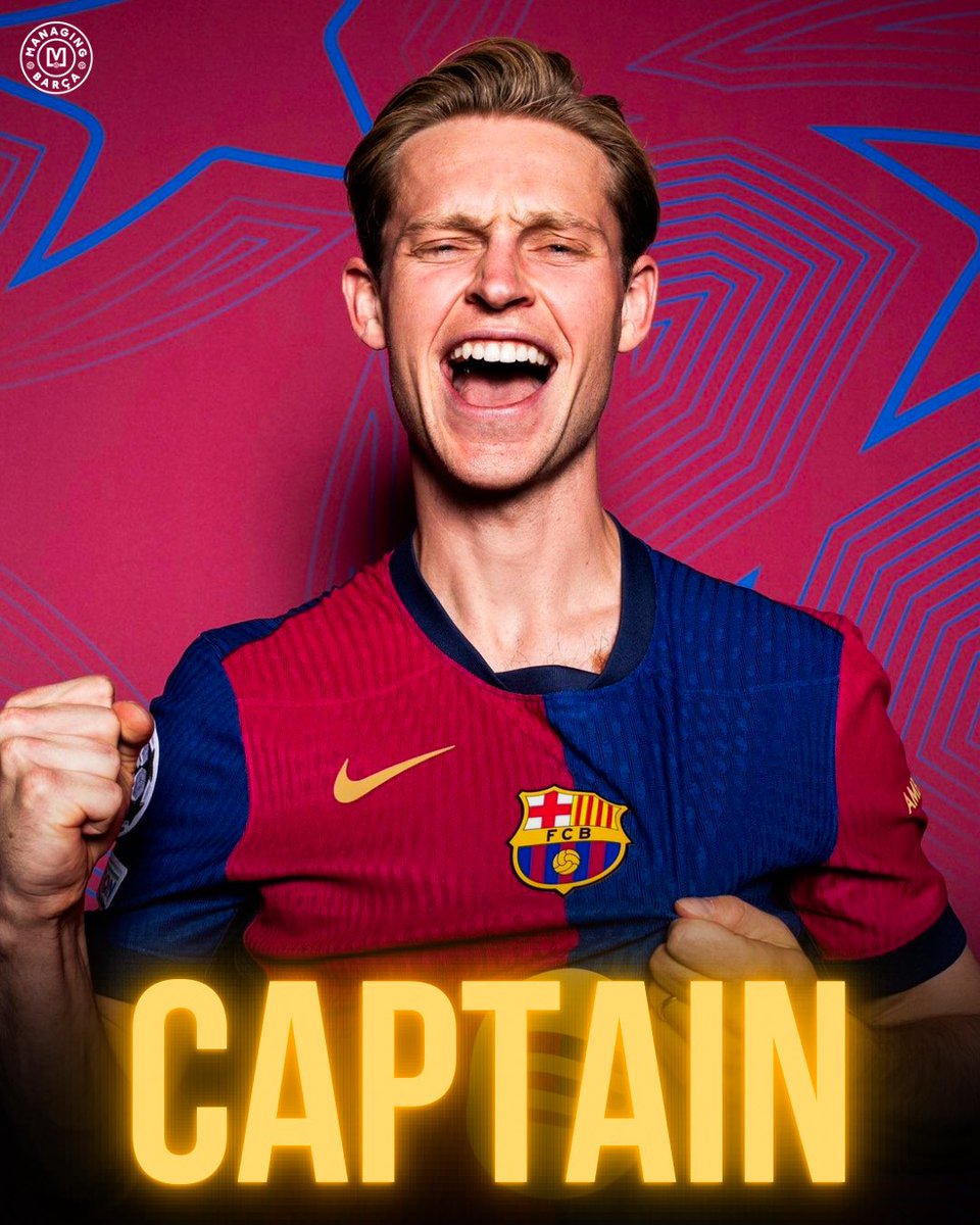 ManagingBarca's tweet photo. 🚨🚨🌕| BREAKING: Frenkie de Jong is the FRONT-RUNNER to become Barcelona’s new first captain if Ter Stegen is stripped of the armband.

He would be followed by Raphinha, Araújo, and Pedri — with the final spot likely going to either Gavi or Inigo Martinez.

[@eldesmarque] 🇳🇱🔵🔴 https://t.co/CGj3jOVZ1I