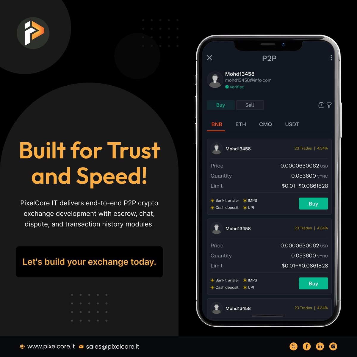 Pixelcoreit's tweet image. Built for Trust &amp;amp; Speed

PixelCore IT delivers end-to-end P2P crypto exchange development with escrow, chat, dispute, and transaction history modules.

Let’s build your exchange today.
tinyurl.com/3reszcfk

#CryptoExchange #P2PPlatform #PixelCoreIT #BlockchainTech