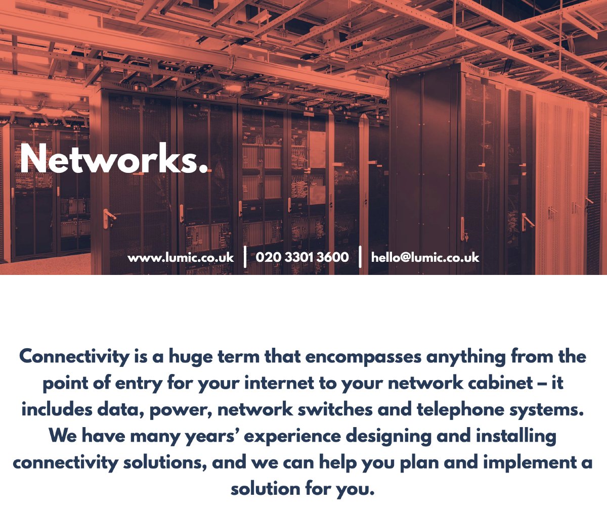 Whether your business needs to expand, or you need a brand-new data &amp; power solution 💪– we can help tailor a solution that’s right for your business. lumic.co.uk
#itspecialist #ITSupport #OutsourcedIT #networksolutions #power #essexbusinesses