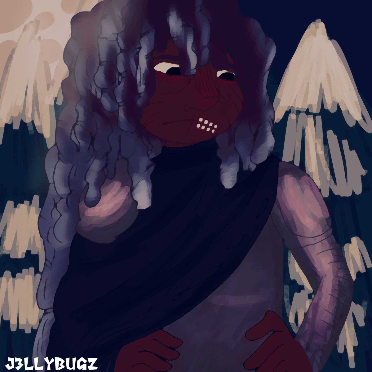 J3llyBugz's tweet photo. i got like a mixed feelings about this one tried a painterly thing they liked it so im happy, BUT LOOK AT HOW CUTE THEIR STYLE IS?? GANG THE WAY THEY DREW MY GIRL

attack for dannbunn (AF)

#artfight2025 #artfightcrystals #firstartfight https://t.co/1chlnGP1ME