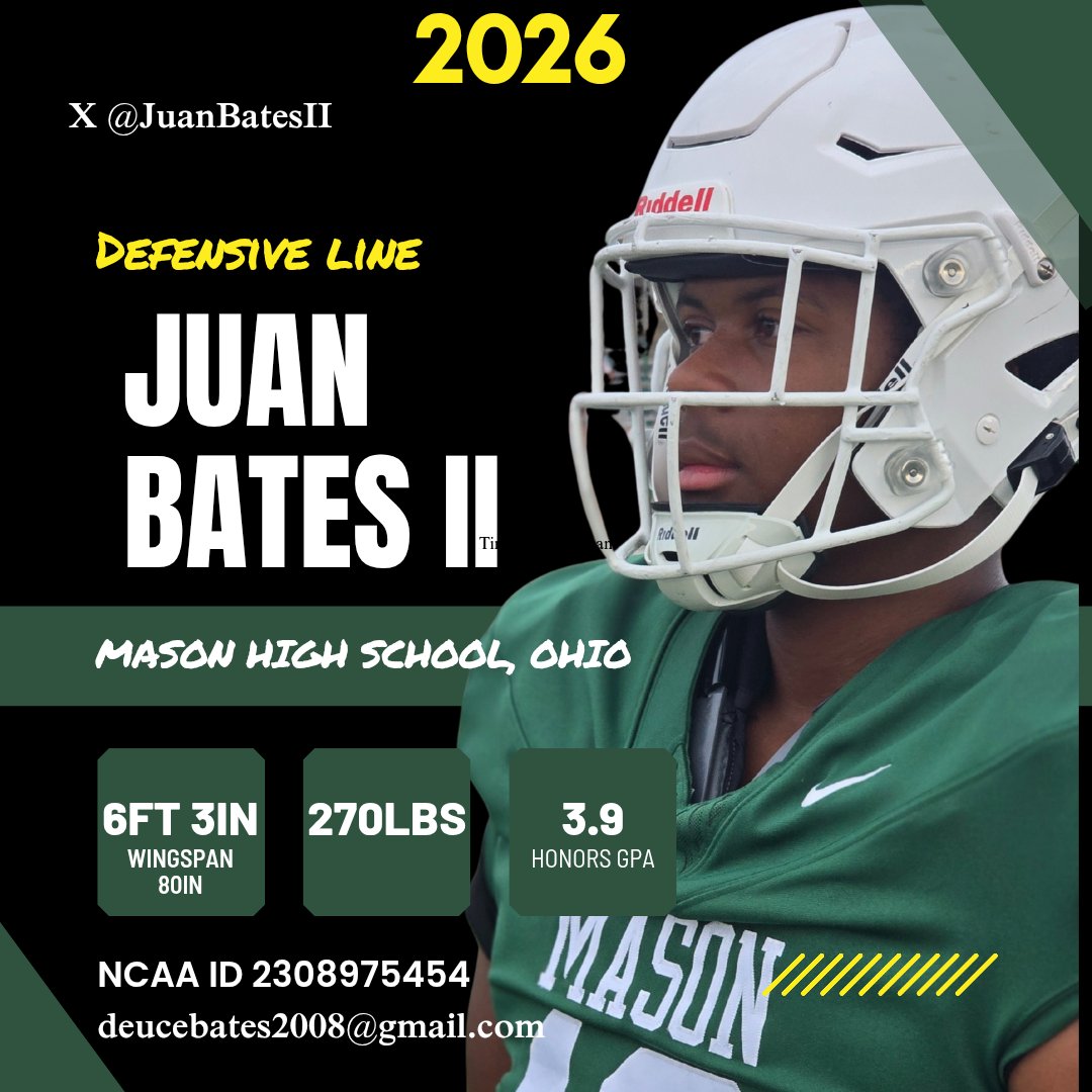 Excited for my Senior Season!  linktr.ee/juanbatesII  @masonfb <a href="/JaredLuginbill/">Jared Luginbill</a> <a href="/Bryan_Ault/">Bryan Ault - Midwest Scout</a> <a href="/AustinSchaffer2/">Austin Schaffer</a> <a href="/On3sports/">On3</a> <a href="/One11Recruiting/">One11 Recruiting</a> <a href="/nsrnow/">NSR</a> <a href="/NSRMidwest/">NSR Midwest - IN, OH, MI</a> <a href="/PrepRedzoneOH/">Prep Redzone Ohio</a> <a href="/OhiosElite1/">Ohio’s Elite</a> @OhioPrepsRivals <a href="/SWOSportsDaily/">Southwest Ohio Sports Daily</a> <a href="/NP4Football_OT/">Non-P4 Offer Tracker</a> <a href="/BlueGreyFB/">Blue-Grey All-American Bowl</a> <a href="/MikeDyer/">Mike Dyer</a> <a href="/sixstarfootball/">Six Star Football | PLUS+</a>