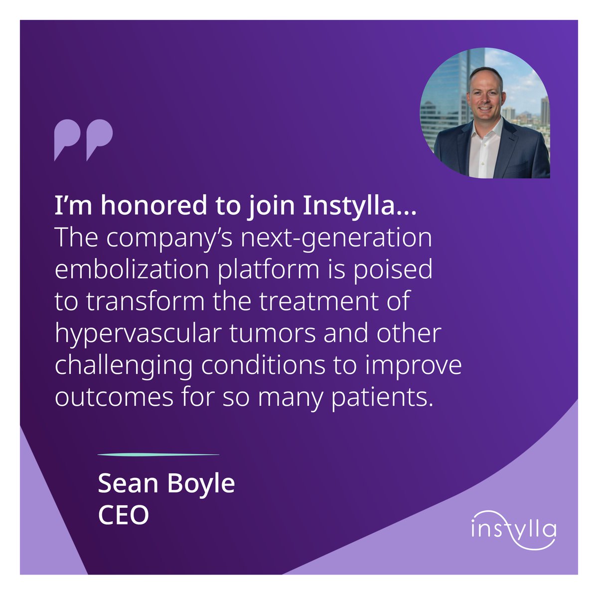 Instylla Welcomes #MedTech Leader, Sean Boyle, as Chief Executive Officer! #interventionalradiology #leadership #embracehes  shorturl.at/DjUnl