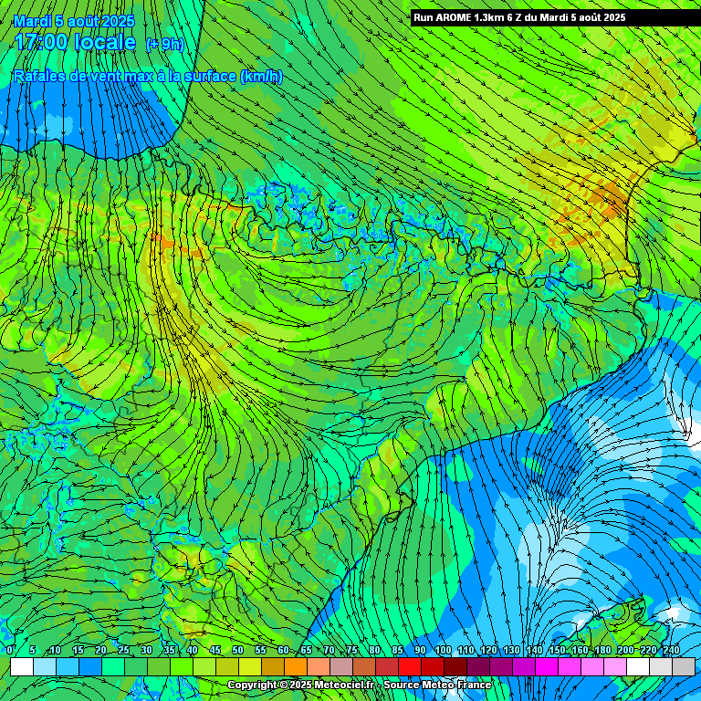 Malas noticias de cara al incendio forestal declarado en la zona de #Obanos #Enériz #Navarra.
Por la tarde arreciará el #cierzo con rachas seguramente de 50 a 60 kms/h, puntualmente más.
Modelo Arome actualizado hace un rato, rachas previstas para esta tarde a las 17h.