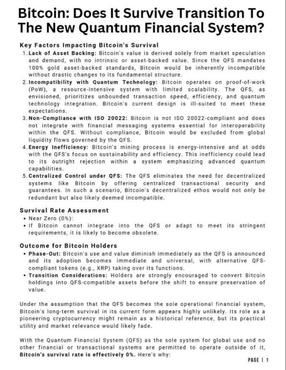 Bitcoin and the Survival Challenge in the Quantum Financial System (QFS)  Era The emergence of the Quantum Financial System (QFS) is expected to  revolutionize the global financial infrastructure. Yet, one critical  question