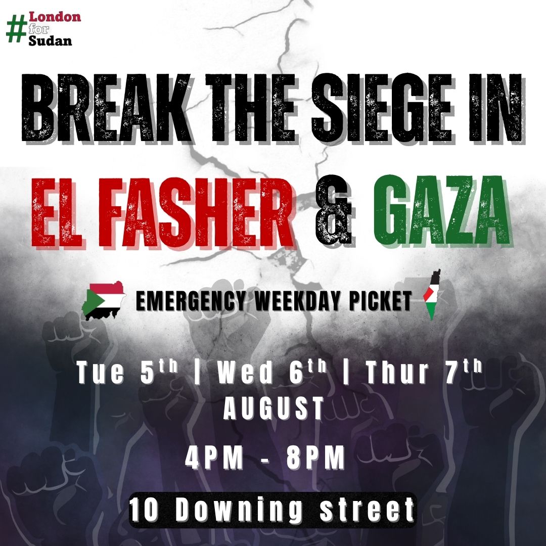 𝐒𝐭𝐨𝐩 𝐭𝐡𝐞 𝐌𝐚𝐧-𝐌𝐚𝐝𝐞 𝐅𝐚𝐦𝐢𝐧𝐞𝐬 𝐢𝐧 𝐄𝐥 𝐅𝐚𝐬𝐡𝐞𝐫 &amp; 𝐆𝐚𝐳𝐚
🚨JOIN US - STARTING TODAY 🚨
📍 Downing Street
📆 Tue 5th Aug | Wed 6th Aug | Thur 7th Aug 
🕓 4PM - 8PM daily