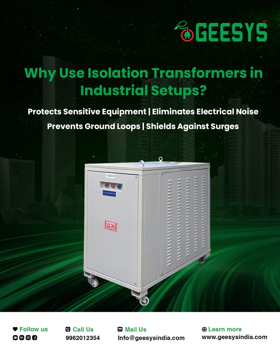geesysindia's tweet image. Why Isolation Transformers are Essential for Industrial Power Safety

#IsolationTransformer #IndustrialSafety #PowerProtection #ElectricalEquipment #Geesys #IndustrialSolutions #SurgeProtection #ElectricalNoise #EquipmentSafety #PowerQuality #MadeInIndia