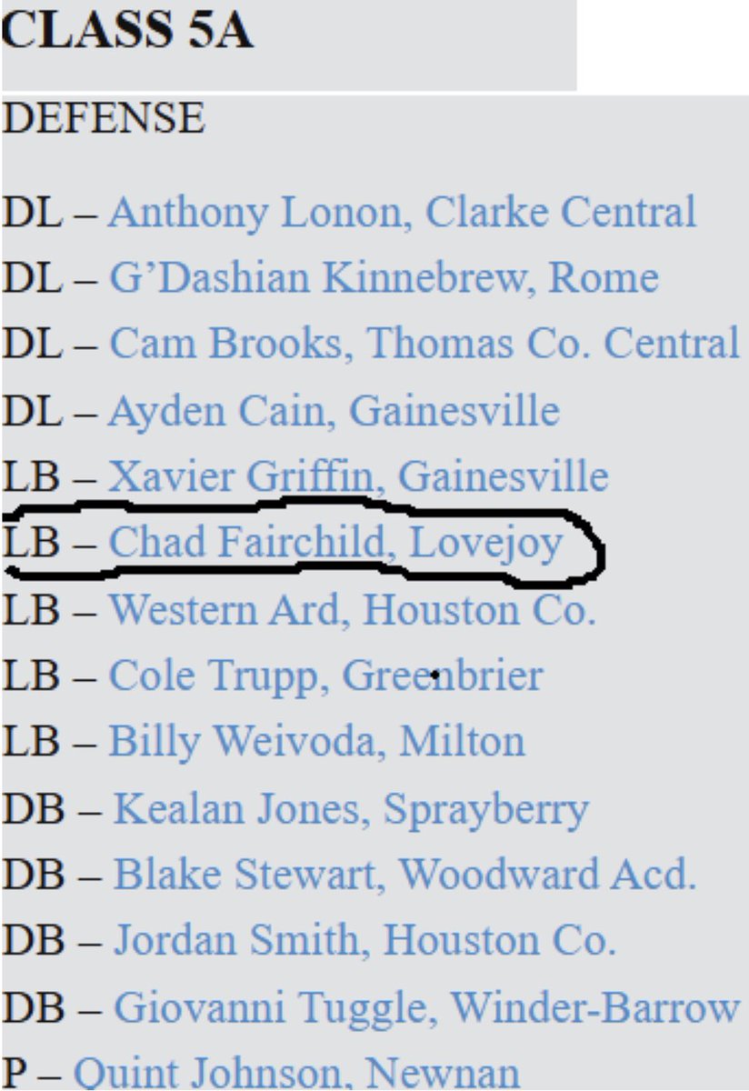 Chad Fairchild 4⭐️ 🏈 (@chadfair01) on Twitter photo Honored to be named to the 2025 Preseason ALL- State Team ( LB)
#Wildcats
#GottaGetThose
#RecruitTheJoy
<a href="/JoyWildcats/">Lovejoy High School (GA) Football</a>
<a href="/RecruitGeorgia/">Recruit Georgia</a>
<a href="/najehwilk/">Najeh Wilkins</a>
<a href="/BALLERSCHOICE1/">BALLERS CHOICE LLC</a>
<a href="/baconnetworkllc/">Bacon Network</a>
<a href="/InsideHashes/">Inside The Hashes</a>
<a href="/ClayCoFBRecruit/">@ClayCoHSFBRecruits</a>
<a href="/GeorgiaPrepMag/">Georgia Prep Journal</a>
<a href="/StephenIgoe/">Stephen Igoe</a>
<a href="/On3sports/">On3</a>
<a href="/JohnGarcia_Jr/">John Garcia, Jr.</a> Honored to be named to the 2025 Preseason ALL- State Team ( LB)
#Wildcats
#GottaGetThose
#RecruitTheJoy
<a href="/JoyWildcats/">Lovejoy High School (GA) Football</a>
<a href="/RecruitGeorgia/">Recruit Georgia</a>
<a href="/najehwilk/">Najeh Wilkins</a>
<a href="/BALLERSCHOICE1/">BALLERS CHOICE LLC</a>
<a href="/baconnetworkllc/">Bacon Network</a>
<a href="/InsideHashes/">Inside The Hashes</a>
<a href="/ClayCoFBRecruit/">@ClayCoHSFBRecruits</a>
<a href="/GeorgiaPrepMag/">Georgia Prep Journal</a>
<a href="/StephenIgoe/">Stephen Igoe</a>
<a href="/On3sports/">On3</a>
<a href="/JohnGarcia_Jr/">John Garcia, Jr.</a>
