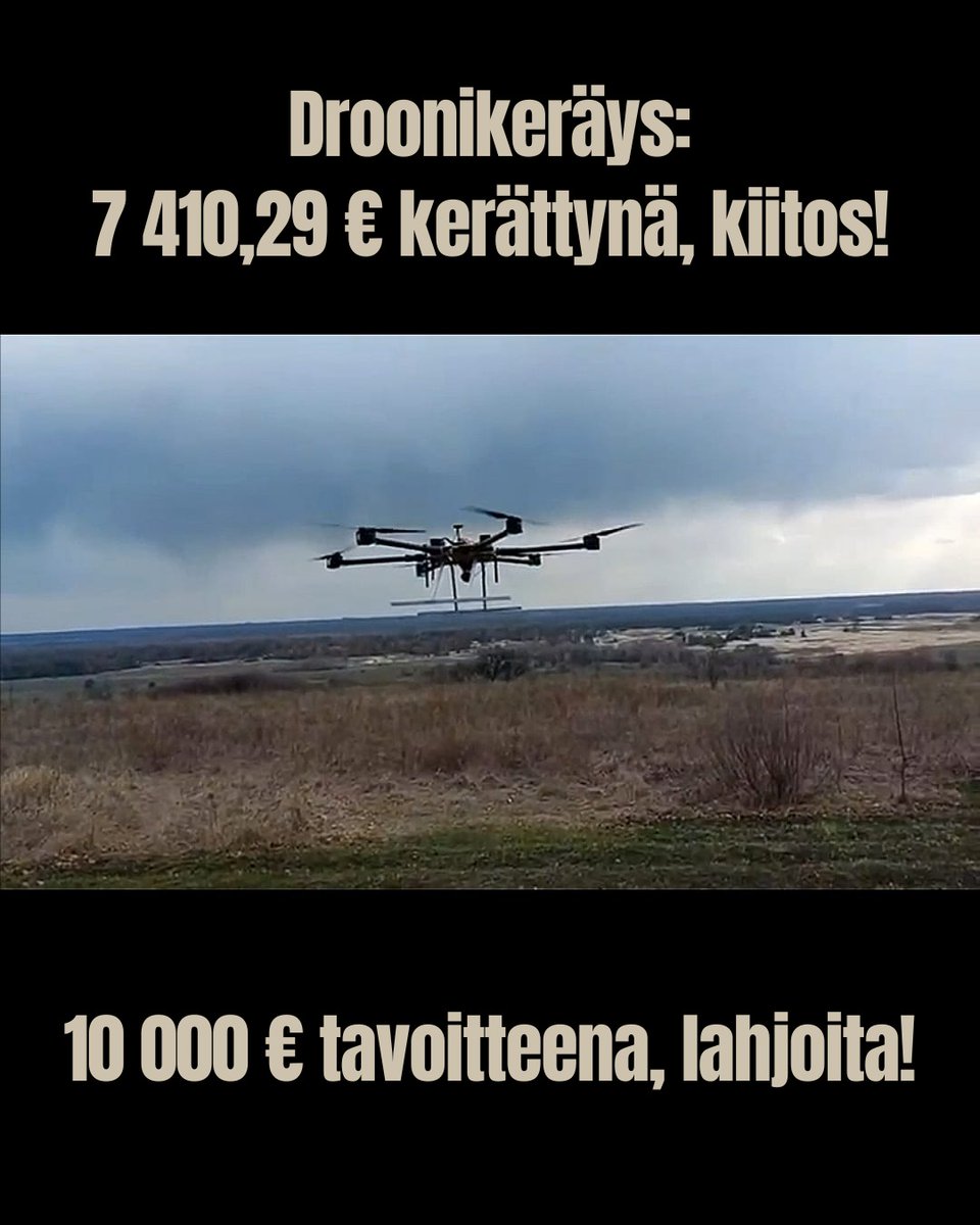 ⚡️Droonikeräys on tuottanut muutamassa päivässä jo 7 410,29 €. Suuri kiitos jokaiselle keräyksen lahjoittajalle ja näkyvyyden antajalle!⚡️
1/3