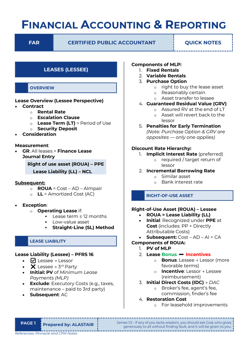 alastaircpa's tweet image. [FAR] LEASES - LESSEE'S PERSPECTIVE (QUICK NOTES)