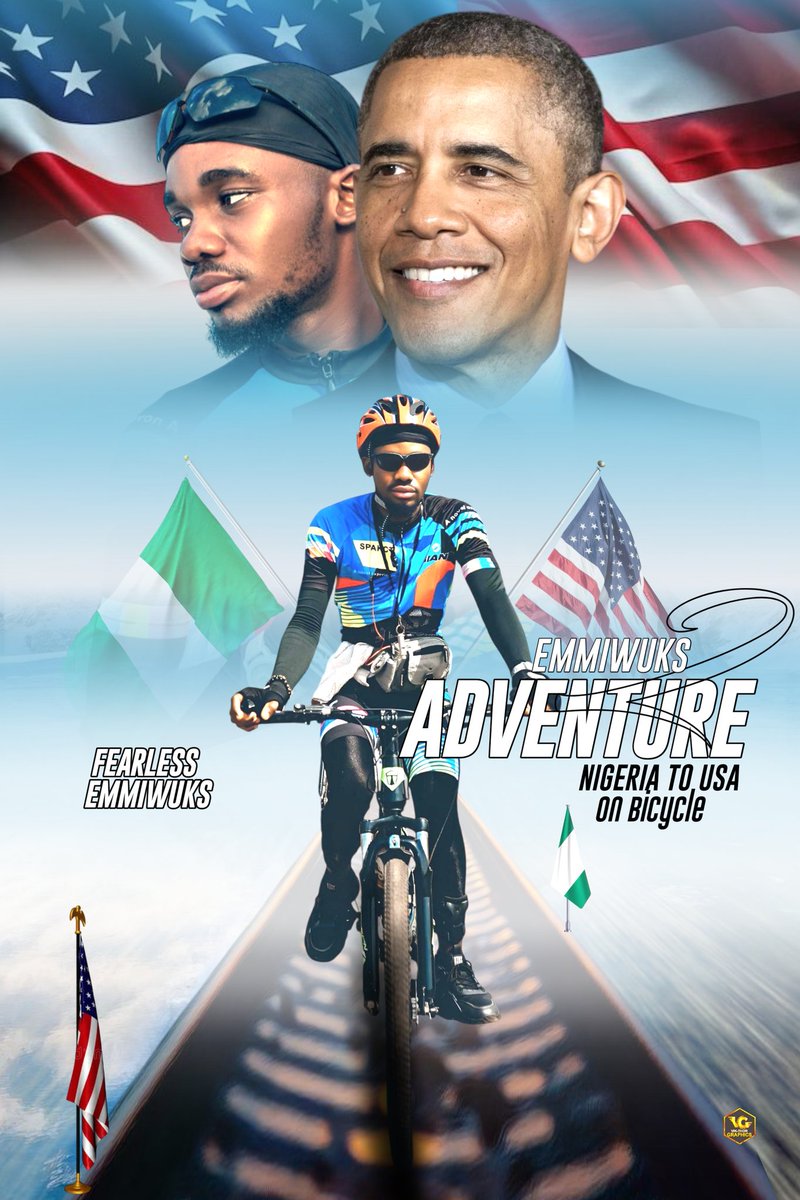 Emmiwuks 🥷🥷 (@emmiwuks) on Twitter photo DAY37| NIG2USA ON A BICYCLE 🇳🇬🚴🏾♂️🇺🇸
Dear Former President <a href="/BarackObama/">Barack Obama</a>
My name is Myam Emmanuel, also known as Emmiwuks, a proud Nigerian, a Pan-African dreamer, and a voice for the forgotten.
I am currently on a solo cycling journey from Nigeria to the United States, riding DAY37| NIG2USA ON A BICYCLE 🇳🇬🚴🏾♂️🇺🇸
Dear Former President <a href="/BarackObama/">Barack Obama</a>
My name is Myam Emmanuel, also known as Emmiwuks, a proud Nigerian, a Pan-African dreamer, and a voice for the forgotten.
I am currently on a solo cycling journey from Nigeria to the United States, riding