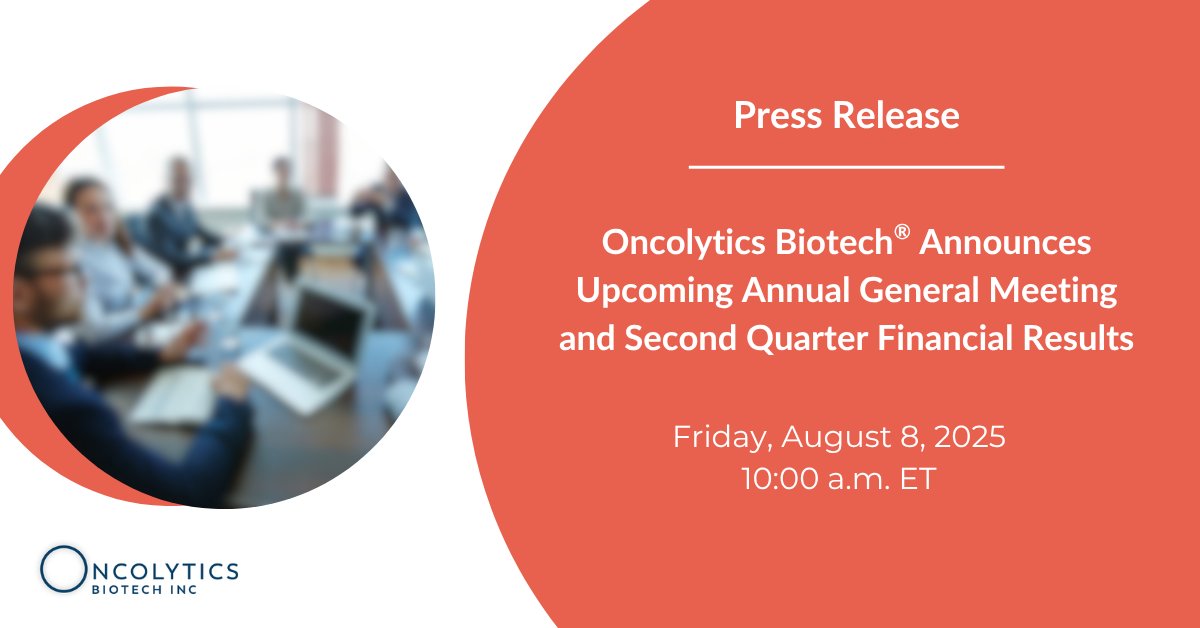 On Friday, August 8, at 10 a.m. ET, we will hold our virtual-only AGM for shareholders. Following the meeting, our CEO, Jared Kelly, will provide a corporate update. Our Q2 2025 financial results will also be reported that morning. Learn more: bit.ly/4m5ln0O $ONCY