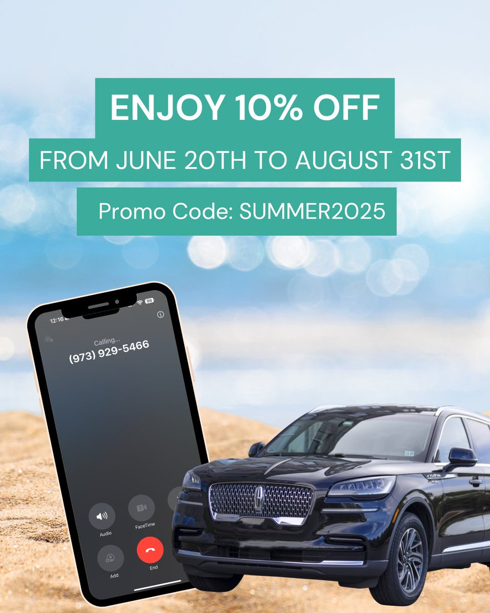 Save 10% on SUV and Sedan base fares now through August 31 with promo code SUMMER2025. Call 973-929-LIMO or email to book. Phone bookings only.

#MyLimo #SummerSavings #LuxuryTravel #MountOlive #WorldwideTransportation