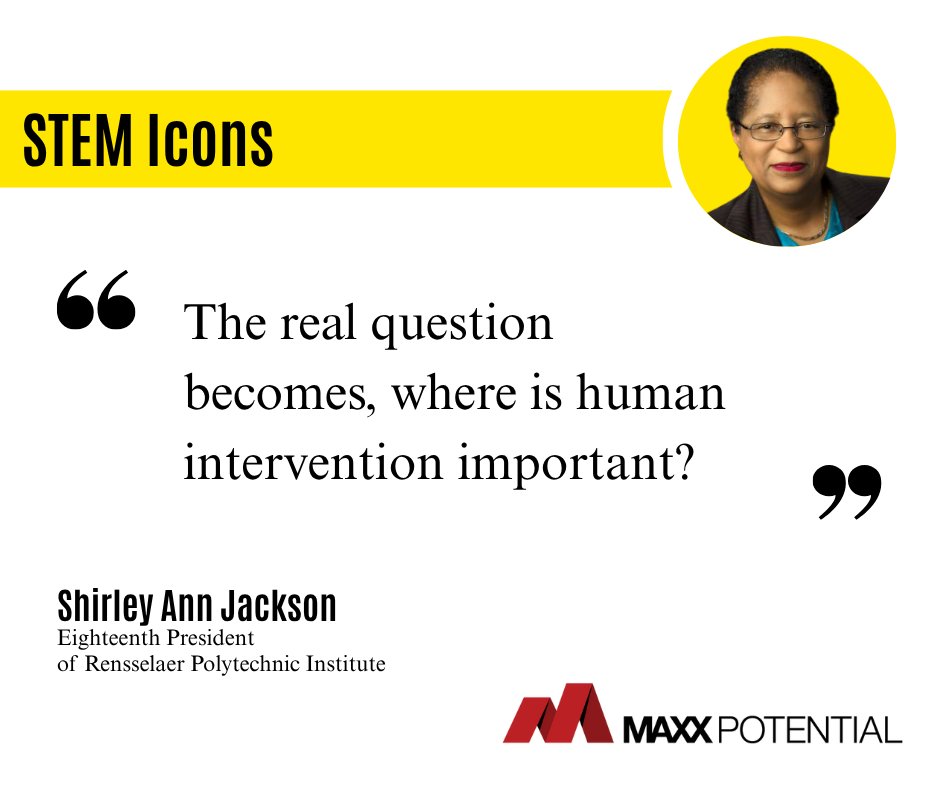 Happy Birthday to Shirley Ann Jackson, physicist and the eighteenth president of Rensselaer Polytechnic Institute. She is the first African-American woman to have earned a doctorate at the Massachusetts Institute of Technology.  #STEM #STEMicon 

 📷: blackpast.org