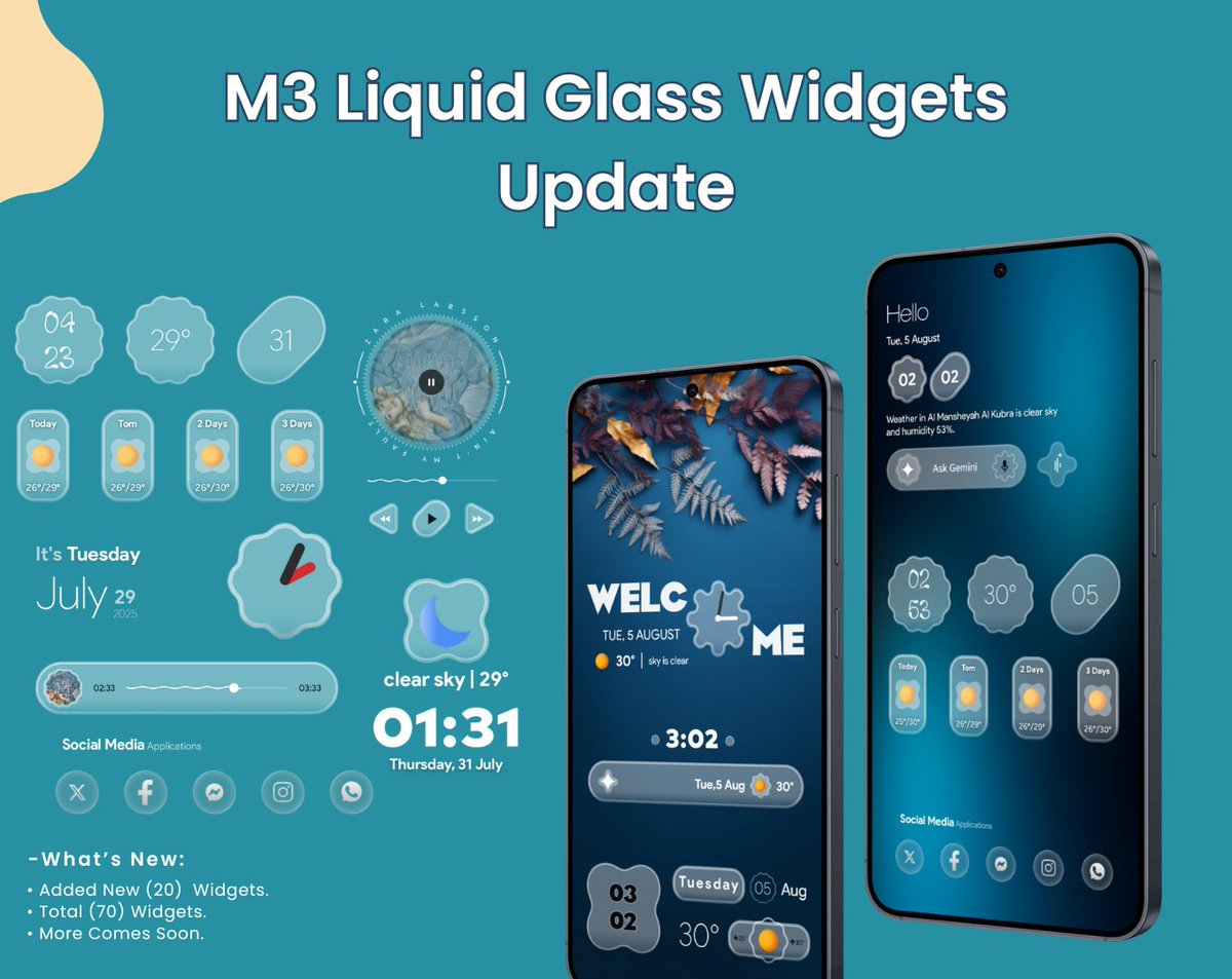 AndroidTools3's tweet image. 🚀 Big Update Alert!  
Material Glass Widgets Update is now live on Google Play Store!

✨ What’s New:  
🔹 Added 20 stunning new widgets  
🔹 Now total 70 beautifully crafted widgets  
🔹 And yes – more are on the way!

📱 Download Now: play.google.com/store/apps/det…

🎁 GIVEAWAY TIME…