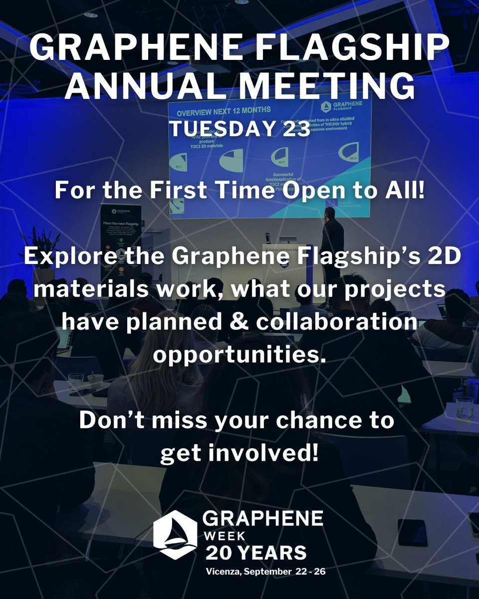 🙌 Join the Graphene Flagship Annual Meeting at #GrapheneWeek2025!

Discover our work on 2D materials, from energy and electronics to composites, photonics, biomedicine, and beyond.

Learn about future plans and how to get involved! 

🔗 Learn more! buff.ly/gQzawDE
