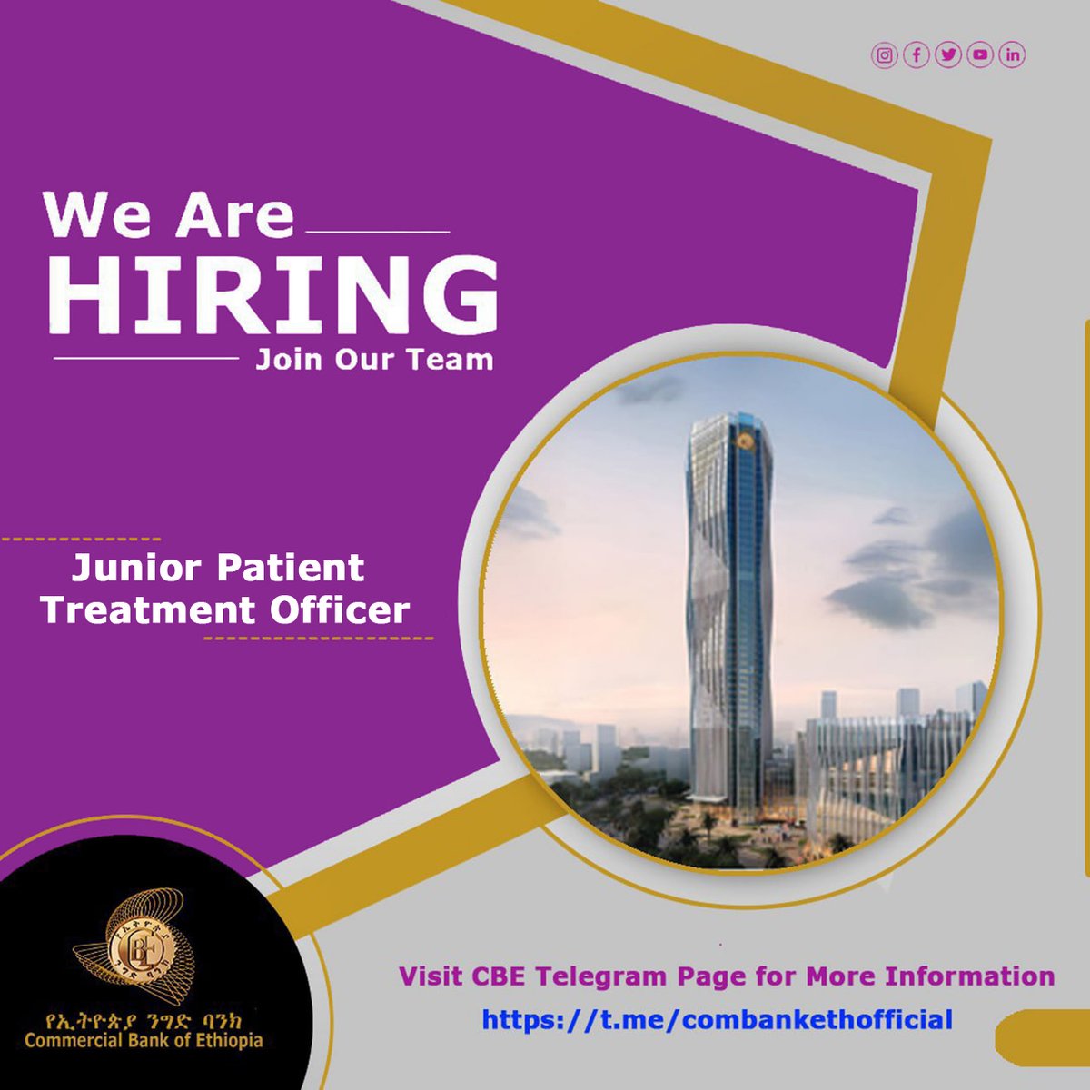 combankethiopia's tweet photo. #Vacancy
===
Please visit CBE Telegram page https://t.co/yspKWWh0sB for details.
#cbe #externalvacancy #jobs https://t.co/Yhehx98mTm
