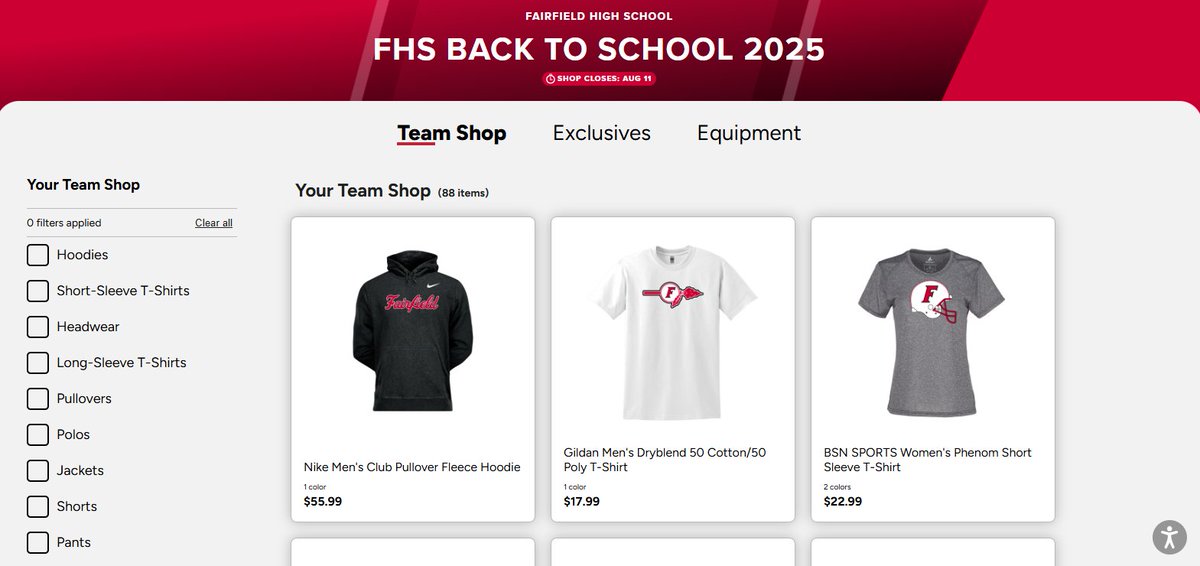 The Fairfield Back to School Team Shop is officially open!

Get your hands on exclusive Fairfield apparel and show your school pride as we gear up for a new year. These items are only available for a limited time, and part of every purchase goes directly back to Fairfield