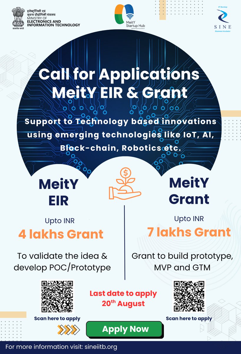 SINEIITB's tweet image. Applications Open: MeitY TIDE 2.0 – EiR &amp;amp; Grant Programs at SINE

SINE IITB is inviting applications for the MeitY TIDE 2.0 EiR and Grant program.