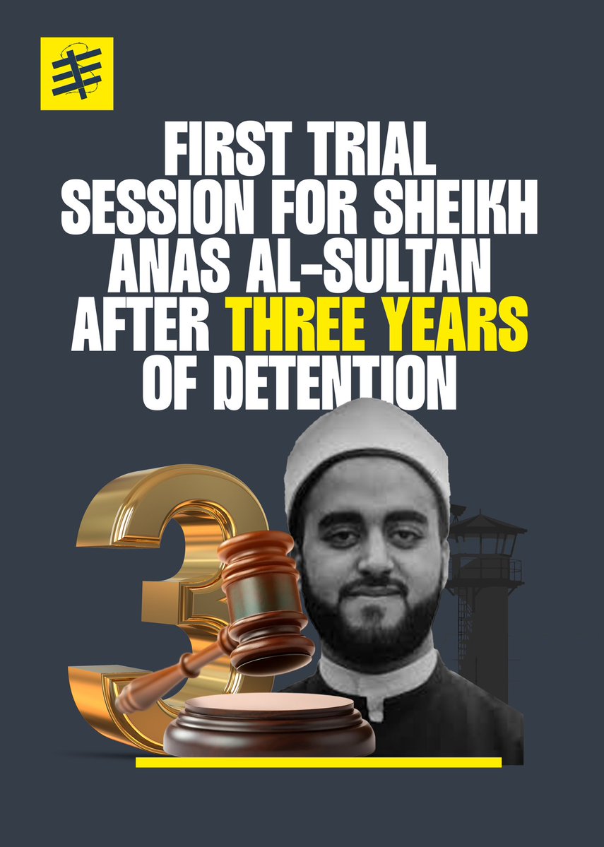 Free Them (@freethemall_) on Twitter photo After more than three years of pretrial detention, the Cairo Criminal Court has scheduled the first session of Sheikh Anas Al-Sultan's trial, one of the youth injured during the January Revolution, for August 11, 2025.
#FreeThemAll
#Egyptian_hell
<a href="/YNHallak/">Dr. Yaacoub Hallak</a>
<a href="/grifstories/">Flemming Weiss Andersen</a> After more than three years of pretrial detention, the Cairo Criminal Court has scheduled the first session of Sheikh Anas Al-Sultan's trial, one of the youth injured during the January Revolution, for August 11, 2025.
#FreeThemAll
#Egyptian_hell
<a href="/YNHallak/">Dr. Yaacoub Hallak</a>
<a href="/grifstories/">Flemming Weiss Andersen</a>