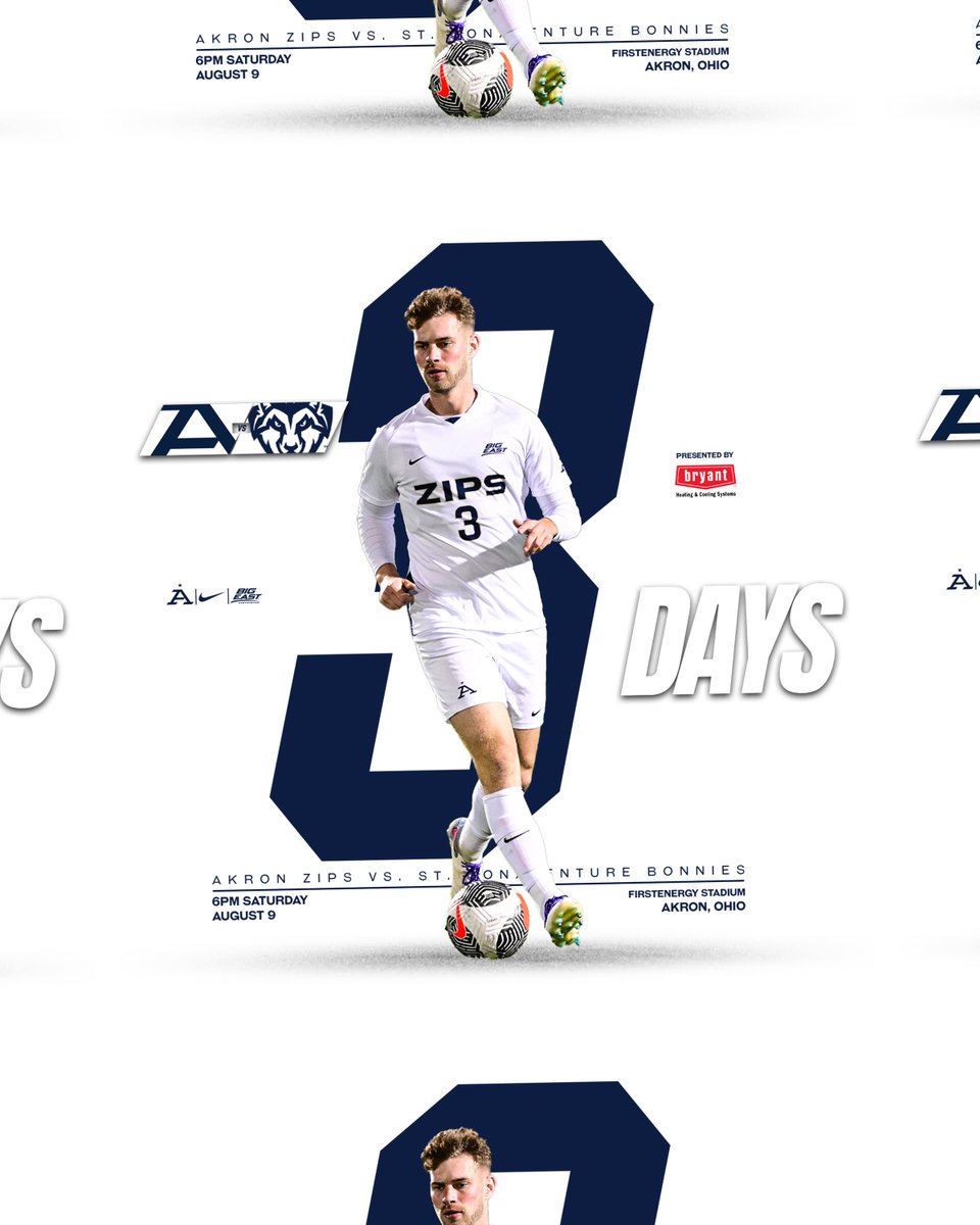 Akron Zips M Soccer (@zipsmsoc) on Twitter photo We're 3 days away from our exhibition opener at FirstEnergy Stadium vs. <a href="/BonniesMSoccer/">Bonnies Men’s Soccer</a> on Saturday (Aug. 9) at 6 pm
#GoZips | #MakeTheClimb | <a href="/ZipsMSoc/">Akron Zips M Soccer</a> 🦘
Buy season and single-game <a href="/ZipsMSoc/">Akron Zips M Soccer</a> 🎟️ now 👉 tinyurl.com/2dz5gqyl We're 3 days away from our exhibition opener at FirstEnergy Stadium vs. <a href="/BonniesMSoccer/">Bonnies Men’s Soccer</a> on Saturday (Aug. 9) at 6 pm
#GoZips | #MakeTheClimb | <a href="/ZipsMSoc/">Akron Zips M Soccer</a> 🦘
Buy season and single-game <a href="/ZipsMSoc/">Akron Zips M Soccer</a> 🎟️ now 👉 tinyurl.com/2dz5gqyl