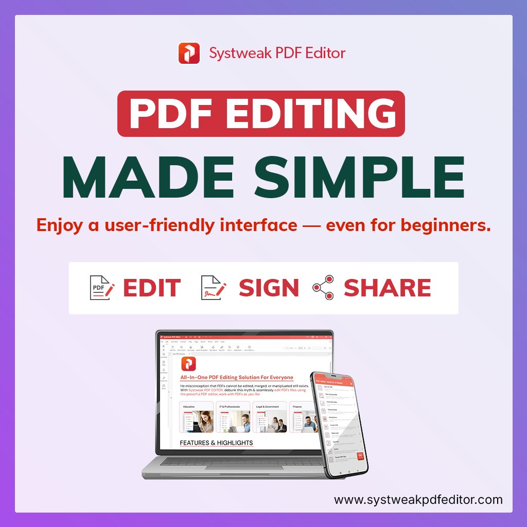 systweak's tweet image. 📷 Simplify Your PDF Tasks! 📷📷📷

With Systweak PDF Editor, you can:

📷 Modify content effortlessly
📷 Add your secure signature
📷 Distribute documents instantly

Download - systweakpdfeditor.com/?utm_source=sy…
#PDFEditor #Systweak #ProductivityTools #DigitalDocs #ModifySignSend