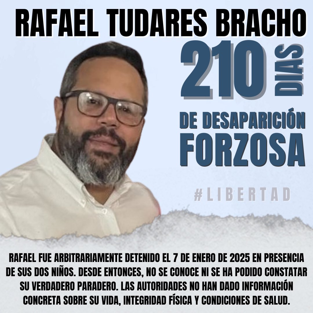 Rafael no está desaparecido porque sea yerno de alguien. Está desaparecido porque se comete una injusticia brutal contra un hombre inocente.

210 días sin una fe de su vida e integridad física. Ni la posición de otro, ni el apellido de alguien, justifica lo que le están haciendo.