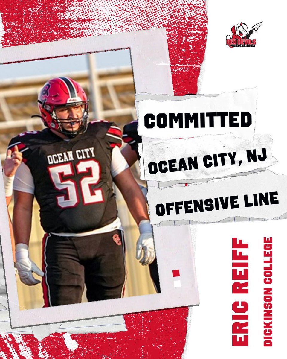 After a great call with <a href="/Coach_PGraham/">Pierce Graham</a> I am blessed to announce my commitment to <a href="/DCRedDevilFB/">Dickinson Football</a>. I want to thank my Family, Coaches, Teammates, and God for helping me become the person and player I am today. <a href="/Coach1Matthews/">Coach Matthews</a> <a href="/OCHS_Football/">Ocean City High School Football</a> <a href="/DCcoachSchuck/">Kyle Schuck</a> <a href="/CoachFordyce_DC/">Brad Fordyce</a>