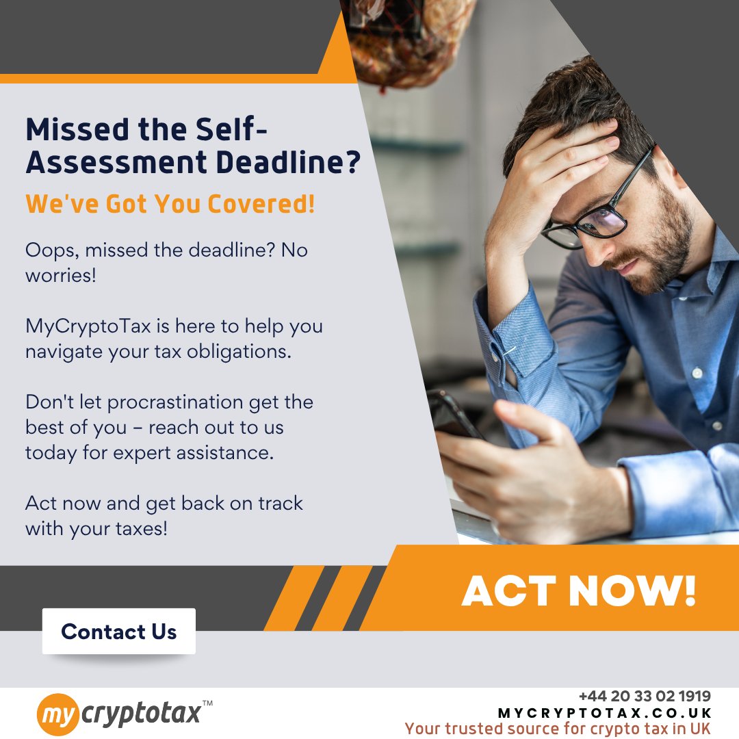 mycryptotaxuk's tweet image. 🚨 Missed the tax deadline? We’ve got you covered!

Get expert help with your late self-assessment tax return &amp;amp; crypto tax filing.

📞 Book your free consultation today:
🔗 mycryptotax.co.uk/crypto-tax-rev…

#CryptoTaxUK #LateTaxFiling #SelfAssessmentHelp #HMRC #MyCryptoTax