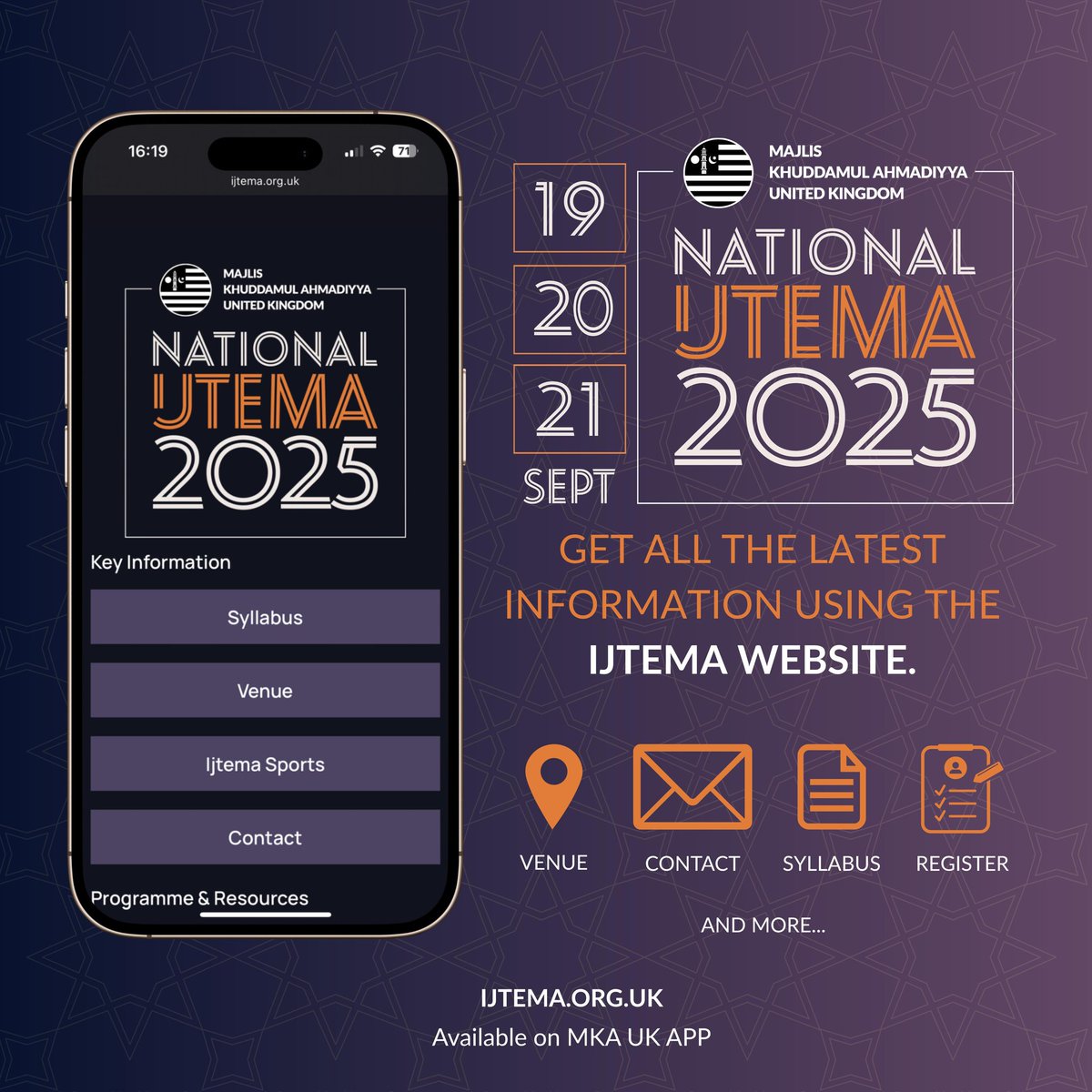 📣 MKA NATIONAL IJTEMA 2025

Get all the latest information and updates - tap the link below ⬇️ 

📲 ijtema.org.uk

(Don’t forget to download the MKA UK App for instant updates)