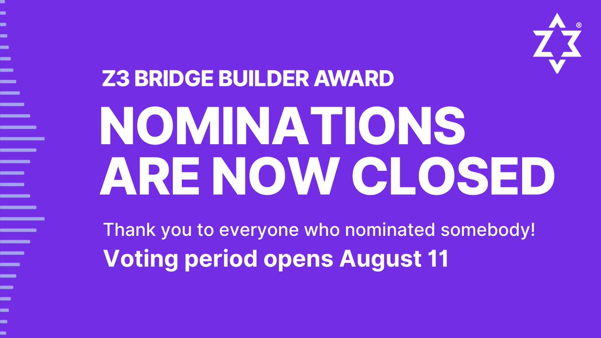 z3_project's tweet image. Nominations for the Z3 Bridge Builder Award 2025 are now closed. Thank you to everyone who submitted a nomination.
Next up: Public voting opens on August 11.
Get ready to meet the nominees and help decide who receives this $10,000 award!

#Z3BridgeBuilder #JewishUnity #Z3Project