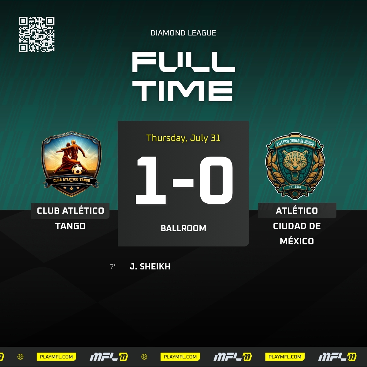 Full time in league play.
A 1-0 loss to Club Atlético Tango.
A tight match, but we couldn’t find the breakthrough.

#OntheHunt #AtléticoCDMX #Web3Gaming <a href="/playMFL/">MFL</a> <a href="/MFLdiamond/">MFL Diamond League</a> #FootballManager