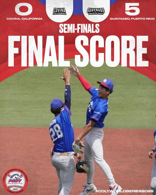 Guaynabo, Puerto Rico shuts out Covina, California 5–0.

GAME RECAP: bit.ly/2025ColtGameRe… 

FOLLOW THE BRACKET HERE: bit.ly/ColtBracket2025 
FOLLOW GAMECHANGER: bit.ly/ColtGamechange… 
LIVESTREAM: bit.ly/2025COLTWORLDS… 
TICKETS: bit.ly/CWS-Tickets2025 

#ponybaseball