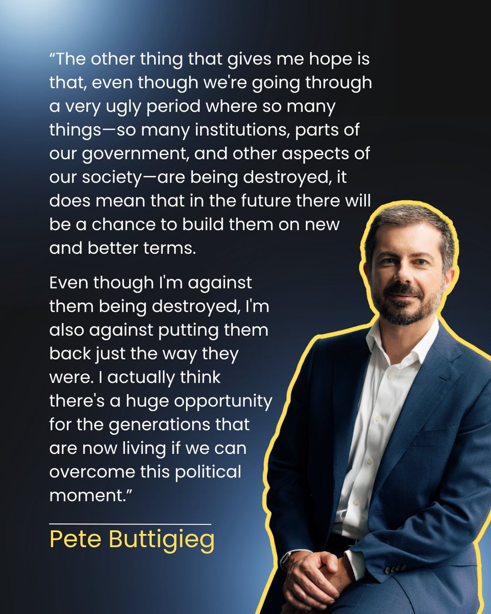 Adam Peters (@adampeters) on Twitter photo Once again, <a href="/PeteButtigieg/">Pete Buttigieg</a> is right: the institutions we’ve known are crumbling. The opportunity ahead isn’t to rebuild them as they were, it’s to reimagine them better than before. Hope lives in the work of shaping what comes next.🇺🇸 Once again, <a href="/PeteButtigieg/">Pete Buttigieg</a> is right: the institutions we’ve known are crumbling. The opportunity ahead isn’t to rebuild them as they were, it’s to reimagine them better than before. Hope lives in the work of shaping what comes next.🇺🇸