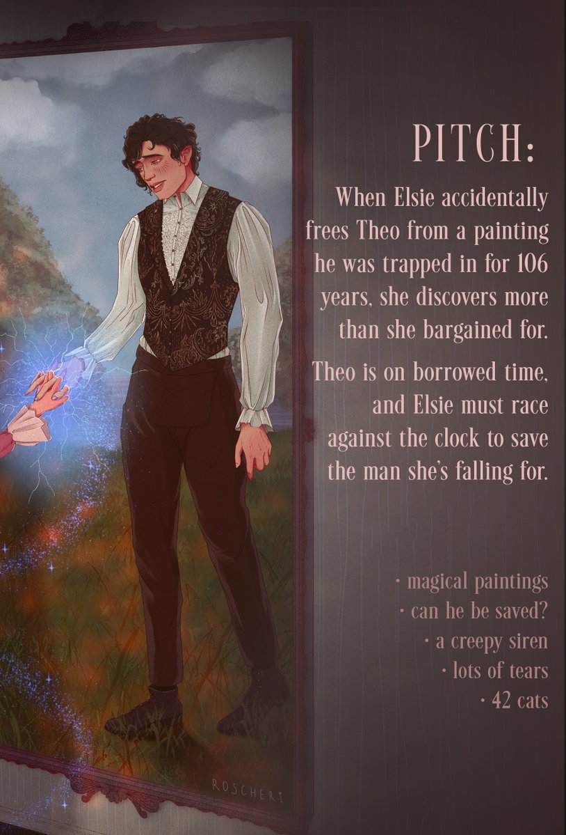 KassandraTyst's tweet image. Elsie is pining after Theo, the subject of a magical painting.
What she doesn&apos;t know: Theo is a real person who got stuck within the painting a century ago, and she has the ability to free him.
Oh, and her feelings might not be unrequited, after all.

#RF #F #OS
#questpit
