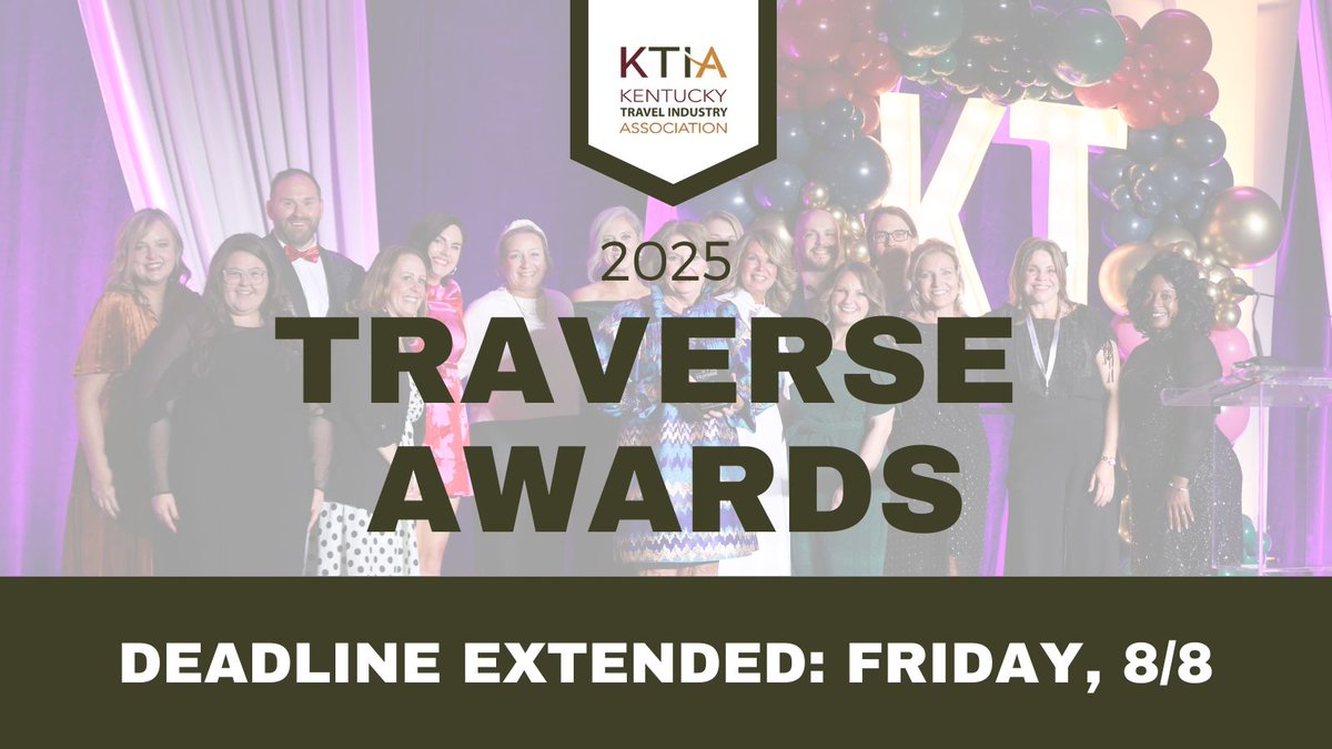 Being busy is part of working in the tourism industry and knowing that, we are extending the final deadline to submit entries to the 2025 Traverse Awards to this Friday, 8/8 at 5:00 p.m. EST to give you more time to compile your entries! 

Full details ➡️ ktia.com/traverse-awards